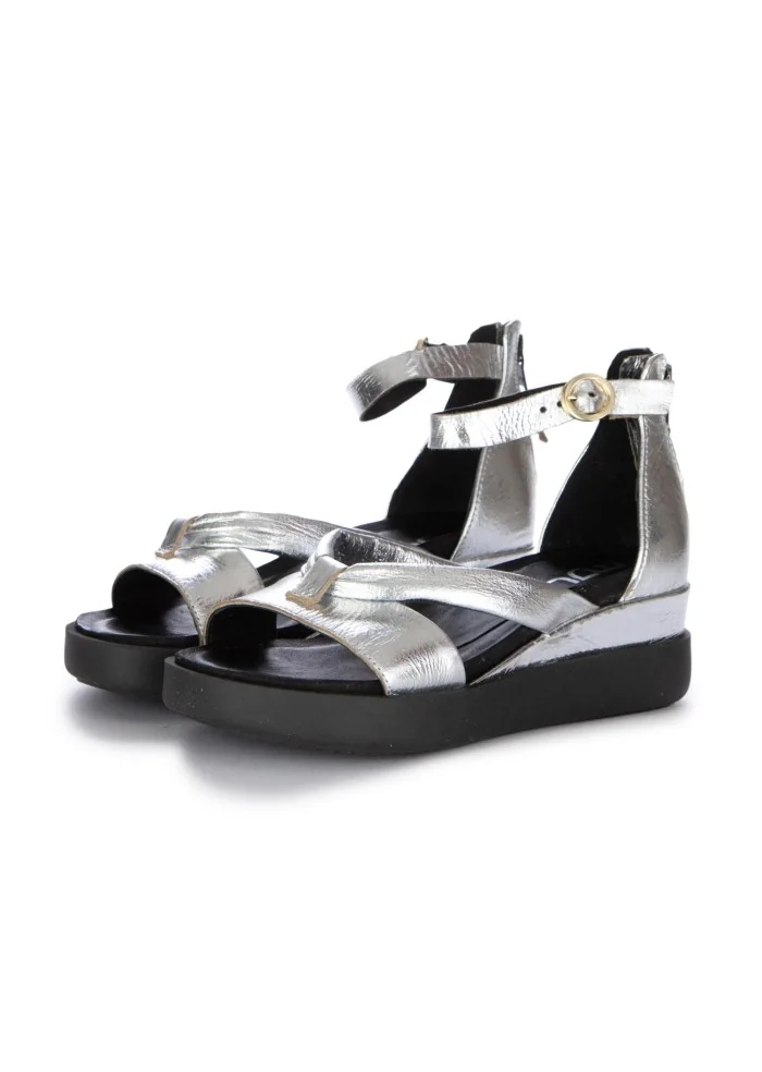 womens sandals leather zip silver