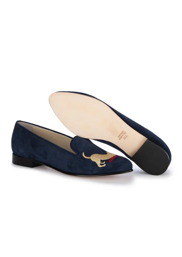 damen ballerinas katze wollknauel blau