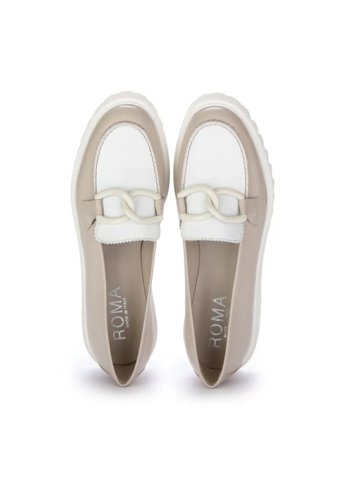 womens loafers roma calf leather beige white