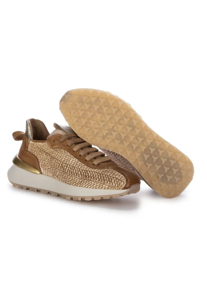 damen sneaker juice raffia leder braun