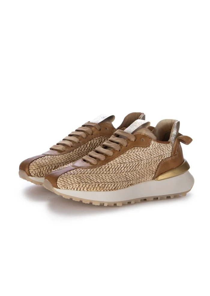 damen sneaker juice raffia leder braun