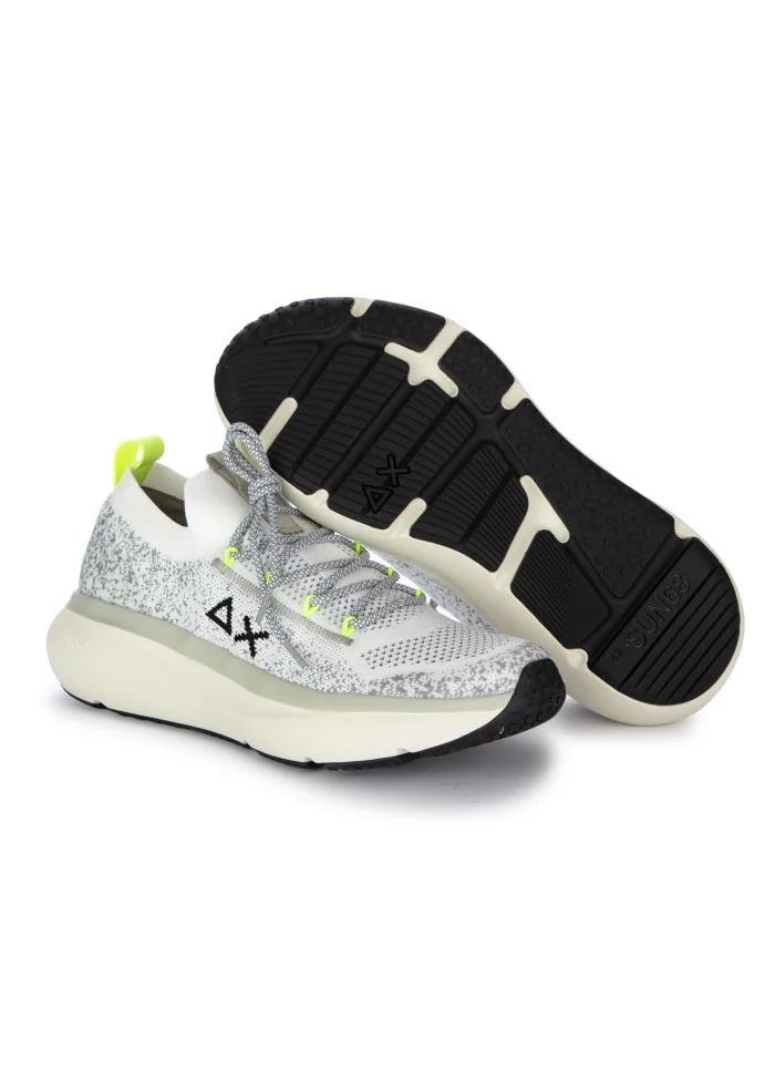 sneakers uomo sun68 jupiter knit bianco giallo fluo