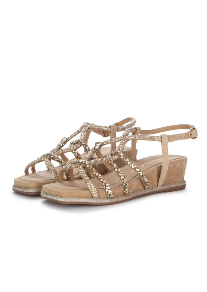 damen sandalen mit absatz alma en pena suede geflochten beige