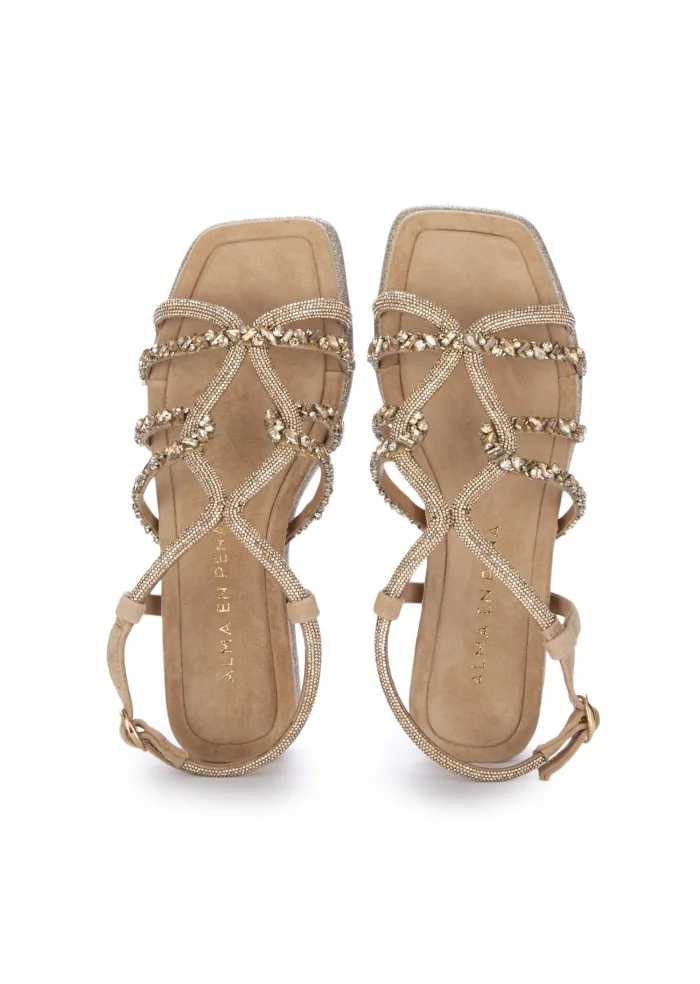 damen sandalen mit absatz alma en pena suede geflochten beige