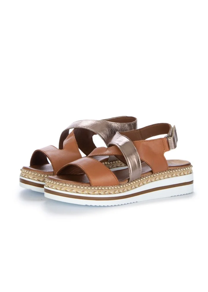 damen sandalen bueno zweifarbig braun metallisch