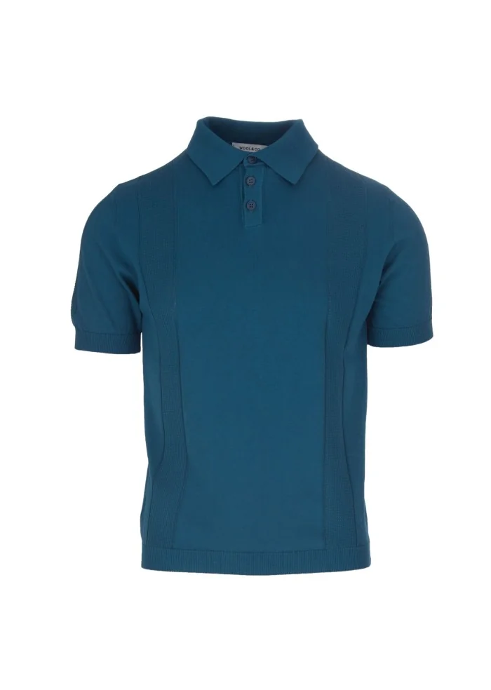 herren poloshirt wool and co gerippte details blau