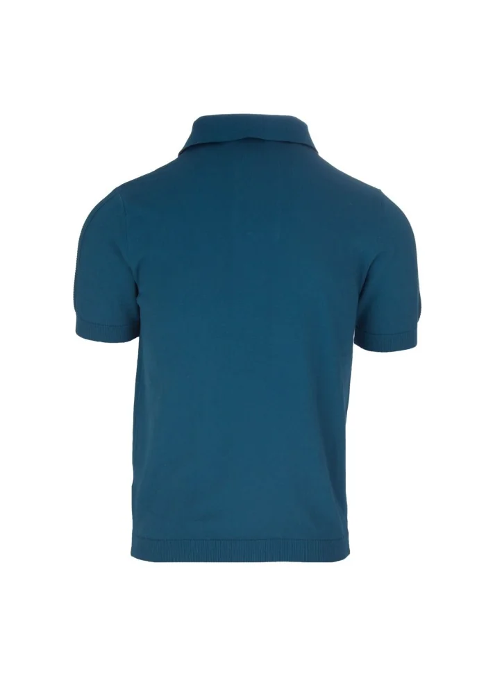 mens polo shirt wool and co ribbed details blue