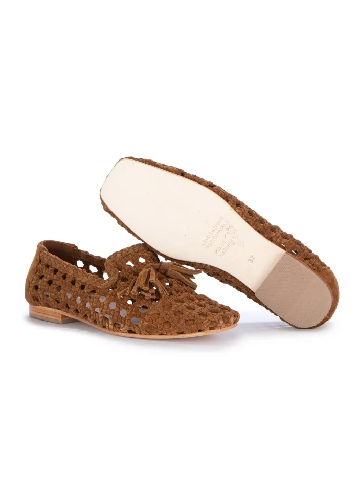 womens loafers hadel woven design brown