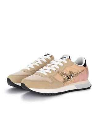 womens sneakers sun68 stargirl glitter logo beige pink