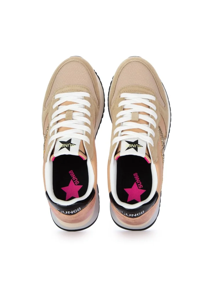 damen sneaker sun68 stargirl glitter logo beige rosa