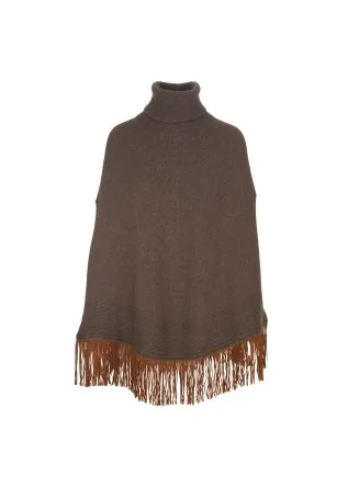 poncho donna riviera cashmere frange marrone