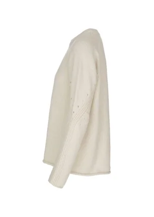 SEMICOUTURE | MAGLIONE DETTAGLI TRAFORATI BIANCO PANNA