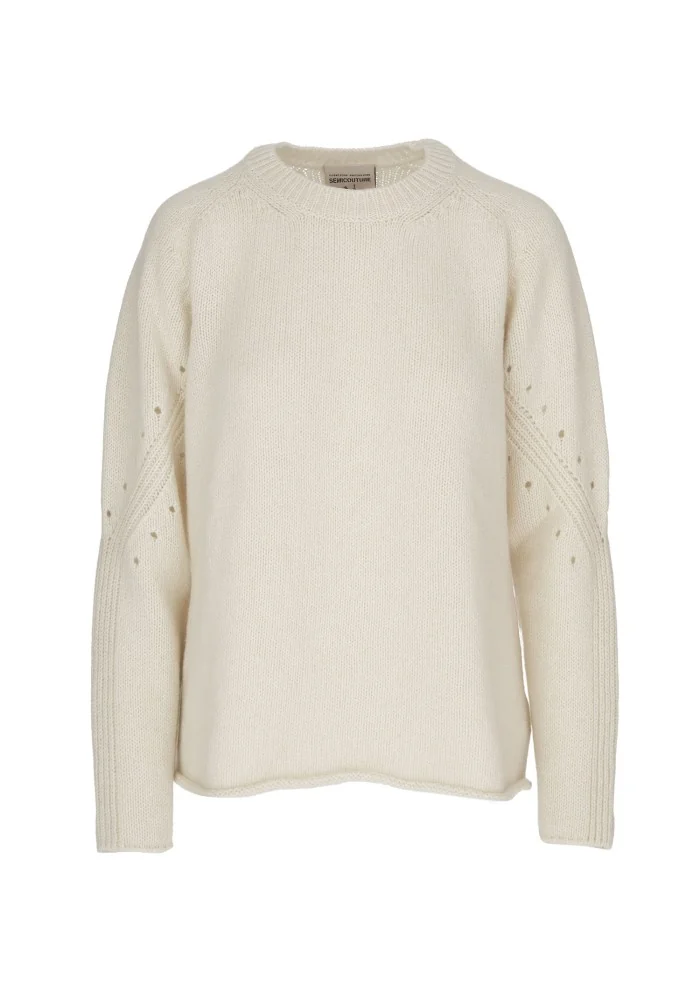 womens sweater semicouture perforated details cream white