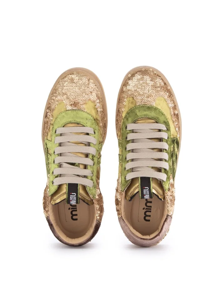 damen sneaker mimmu pailettes grun gold