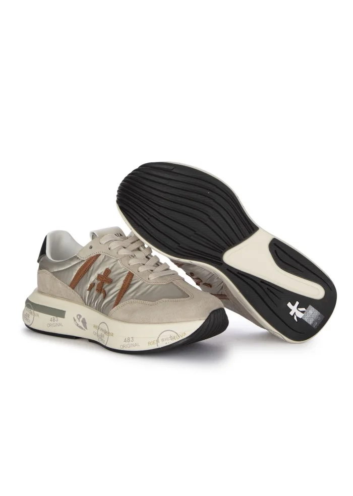 womens sneakers premiata cassie silver beige