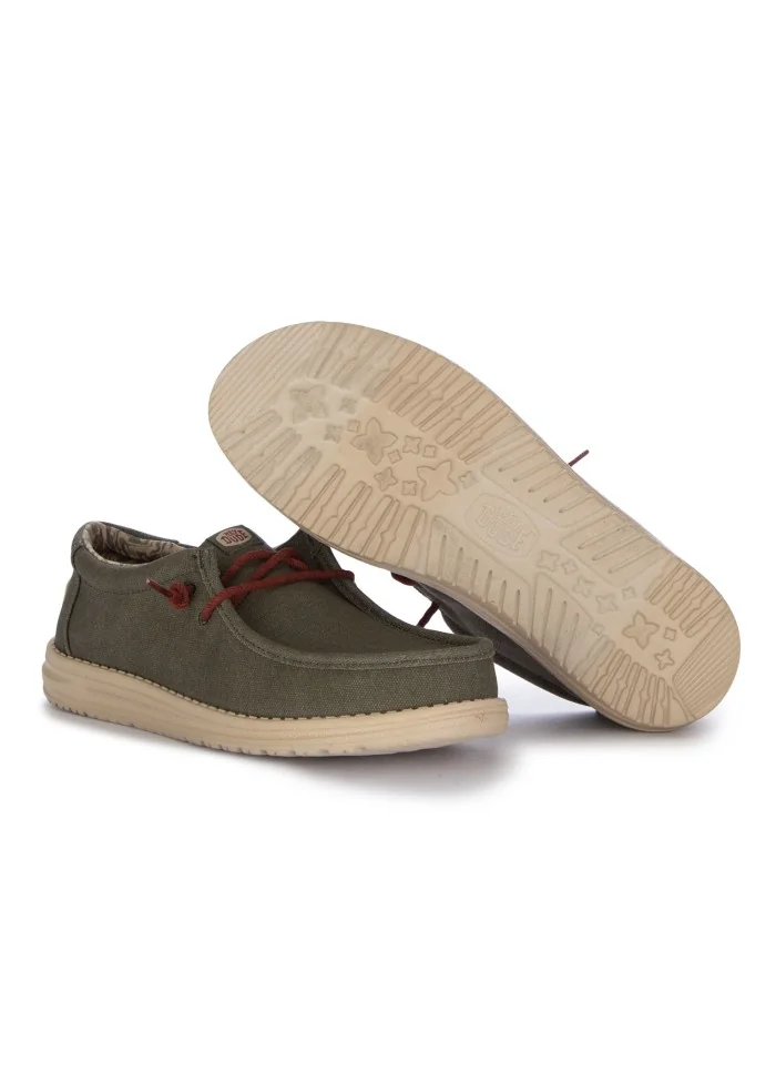 herren flache schuhe hey dude wally waxed canvas grun