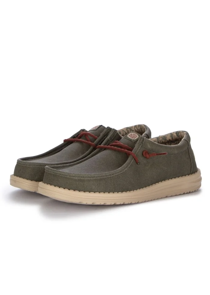 mens flat shoes hey dide wally waxed canvas green