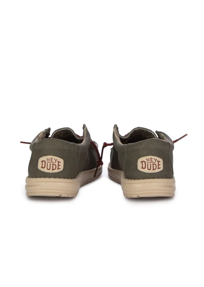 herren flache schuhe hey dude wally waxed canvas grun