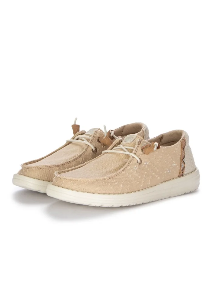 damen flache schuhe hey dude wendy crafted boho beige