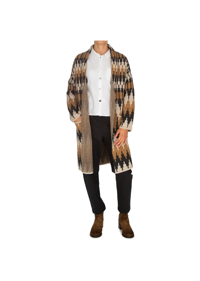 cappotto donna kartika motivo geometrico nero marrone beige