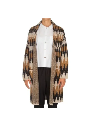 womens coat kartika geometric pattern black brown beige