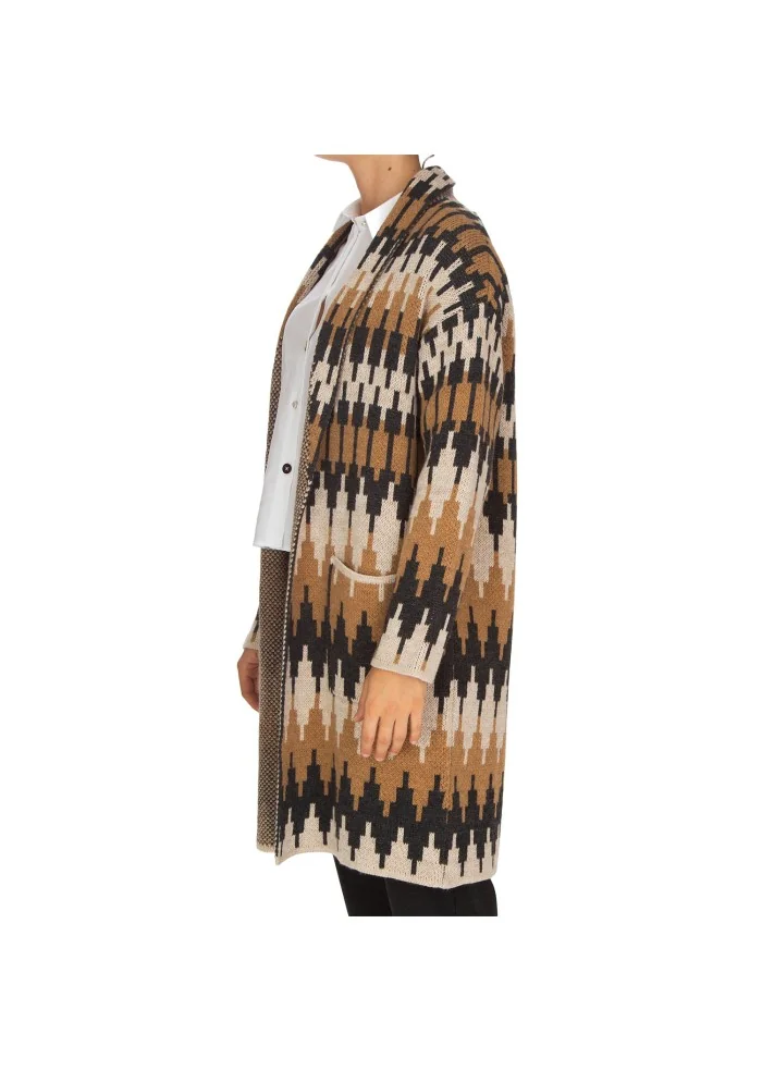 cappotto donna kartika motivo geometrico nero marrone beige