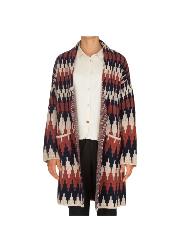 womens coat kartika geometric pattern orange blue beige