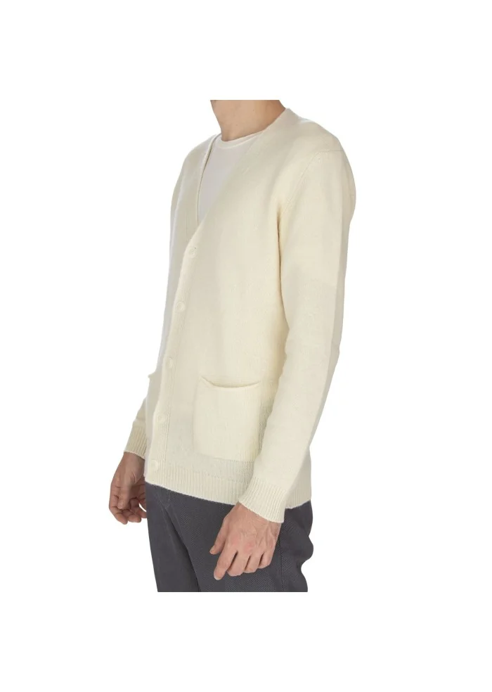 mens cardigan wool and co v neck cream white