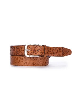 mens belt artigianato italiano floral engravings brown