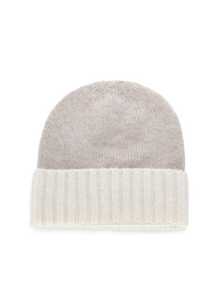 RIVIERA CASHMERE | BEANIE BICOLOR BEIGE CREAM WHITE