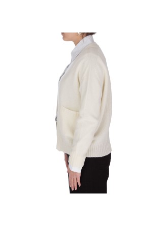 RIVIERA CASHMERE | CARDIGAN TASCHE BIANCO PANNA