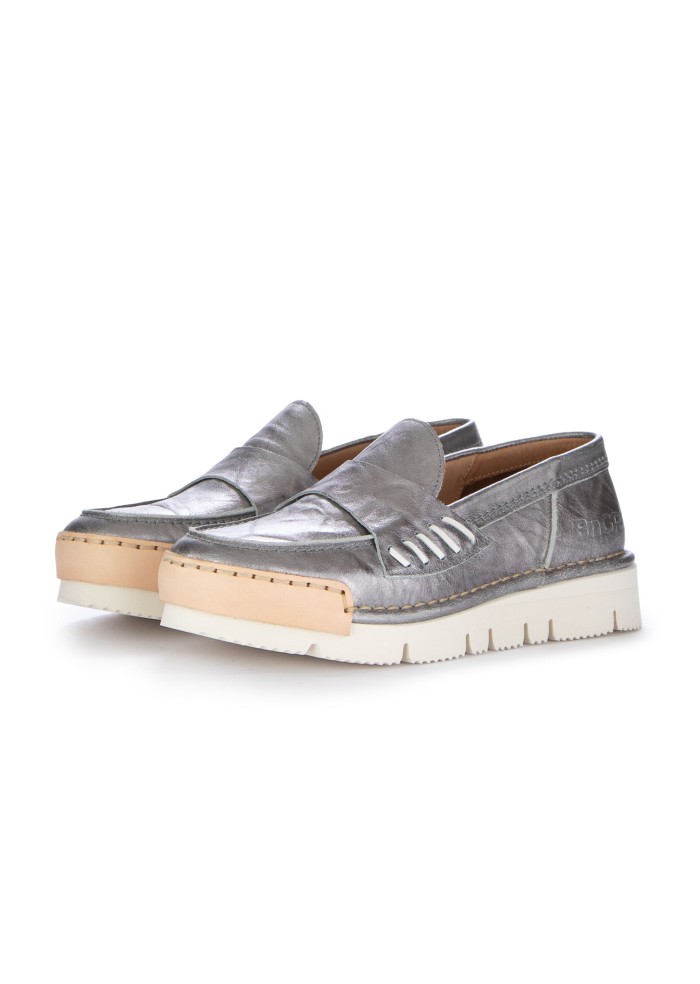 damen loafer bng real shoes la penny brillante silber